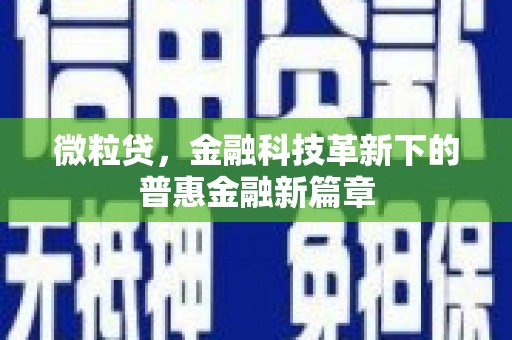 太麻里微粒贷，金融科技革新下的普惠金融新篇章